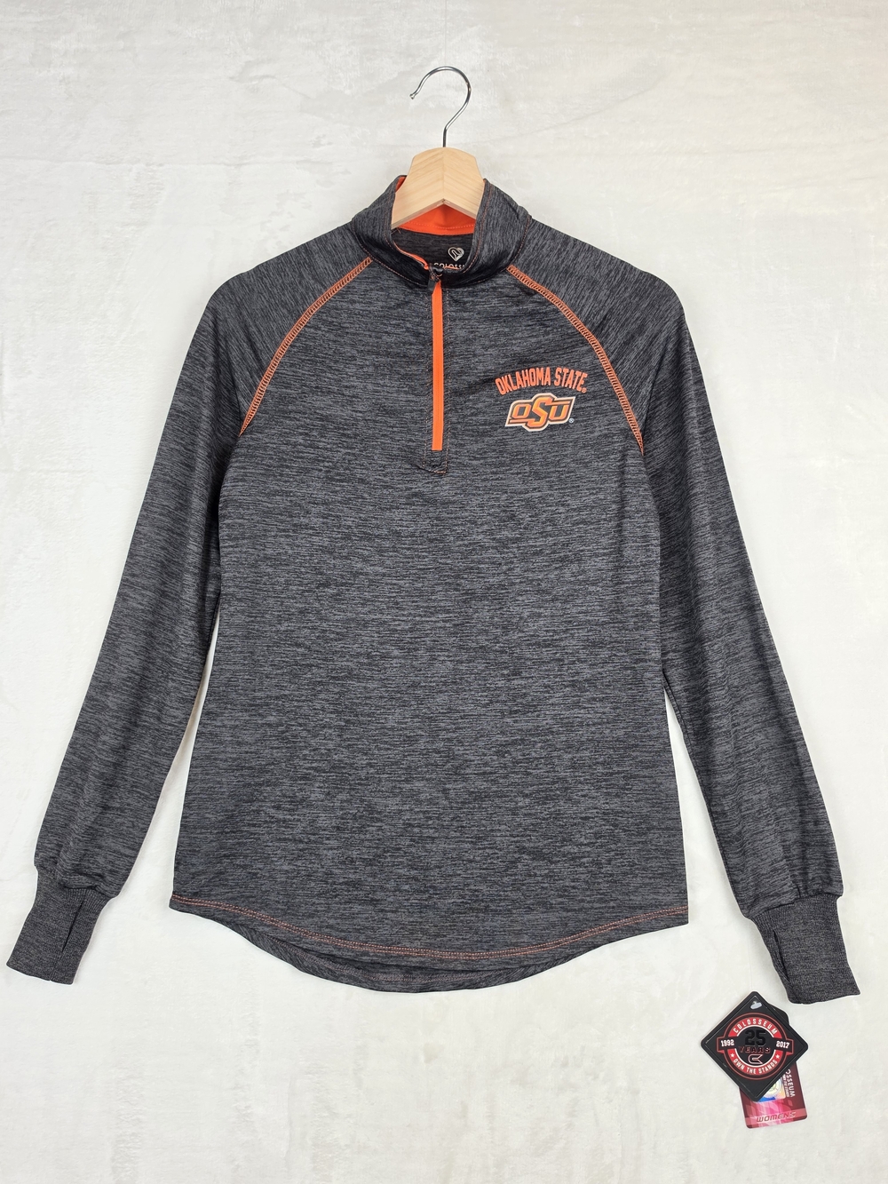 Colosseum Oklahoma State Cowboys Womens Small 1/4 Zip Pullover Gray Orange NWT